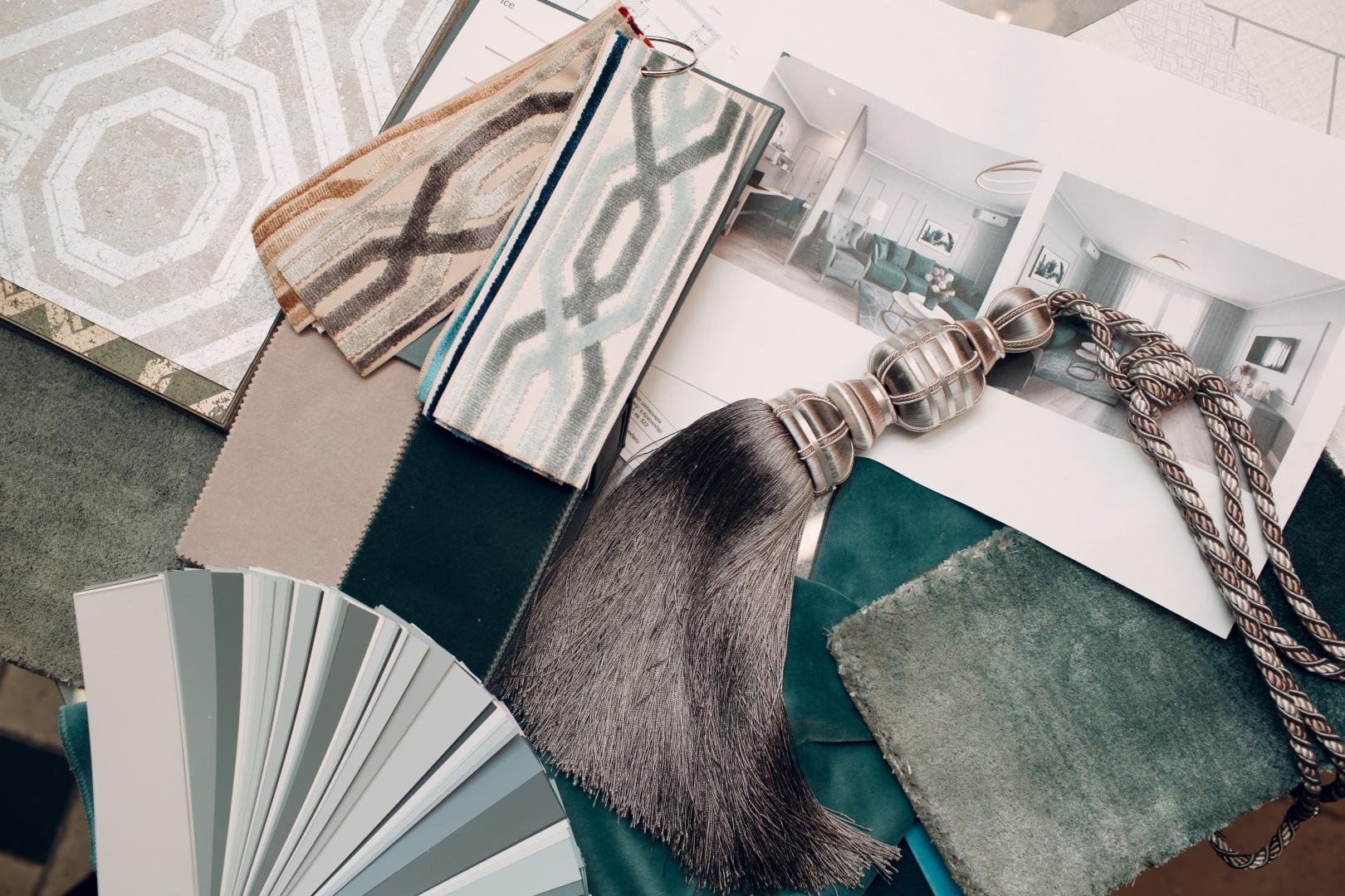 An overlay of fabric and home decor selection.