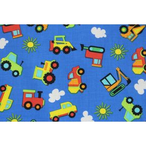 Demolition Trucks Blue 45" Cotton Print