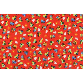 Demolition Trucks Red 45" Cotton Print