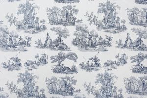 French Pastoral Toile Fabric 108 Wide (Blue) #596