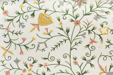 Crewel Embroidered Fabric TK-421 White