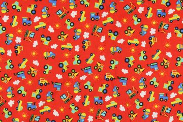 Demolition Trucks Red 45" Cotton Print