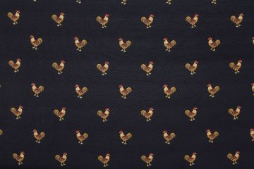 Embroidered Rooster on chicken wire black back ground  