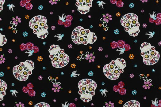 Day of the Dead with Glitter Black Multi DT-5195-7C-1  Fabric