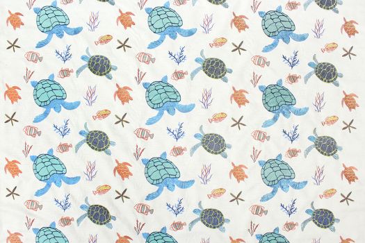 Swimming Turtles Embroidery Multi 275 GSM  Fabric
