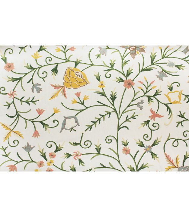 Crewel Embroidered Fabric TK-421 White