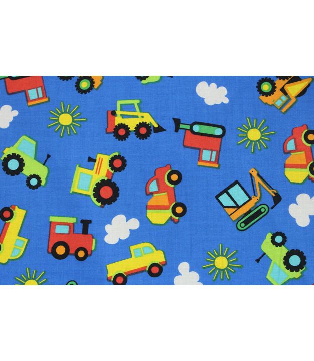 Demolition Trucks Blue 45" Cotton Print