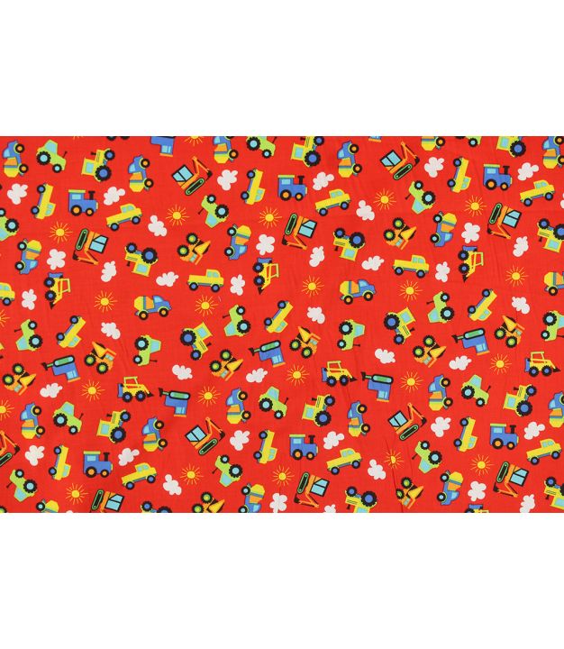 Demolition Trucks Red 45" Cotton Print