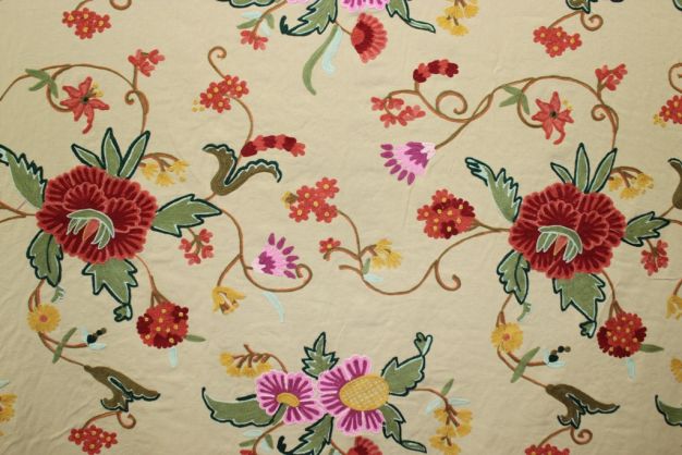 Crewel Embroidered Fabric TK-117 Lt. Hazalnut