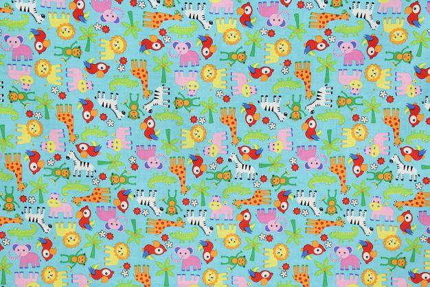 Rainforest Babies Turquoise 45" Cotton Print