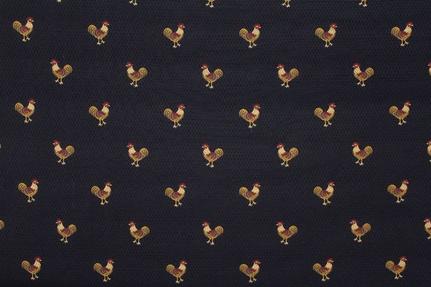 Embroidered Rooster on chicken wire black back ground  