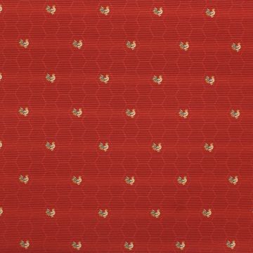 Le Coq Red  Embroidered Rooster Fabric
