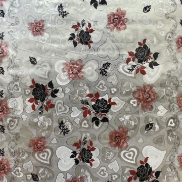 Vinyl Cloth Floral Pewter/Rose  Fabric
