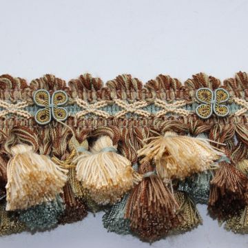 Venice Tassel Trim 8225 Taupe Blue Fabric