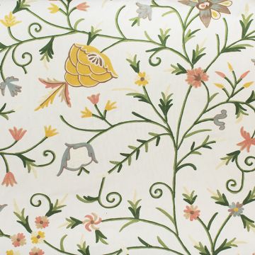 Crewel Embroidered Fabric TK-421 White