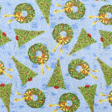 VIP Wreaths and Trees Metallic - Christmas  Fabric