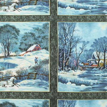 Quilting Treasures Currier and Ives Pillow Squares 23.5&quot; x 45&quot; - Christmas  Fabric