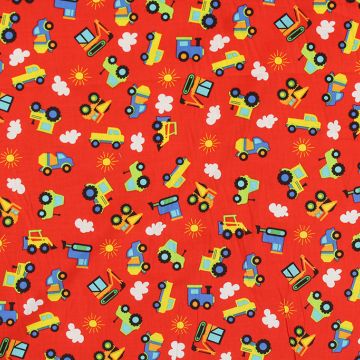 Demolition Trucks Red 45&quot; Cotton Print  Fabric