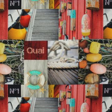 Boat Buoys Scene Multicolor Fabric