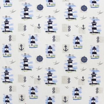 Lighthouse Scene Bleu Fabric