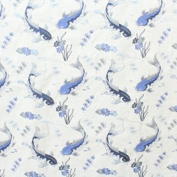 KOI Embroidery Navy  Fabric