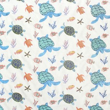 Swimming Turtles Embroidery Multi 275 GSM  Fabric