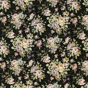 Black Chenille Flowers  Fabric