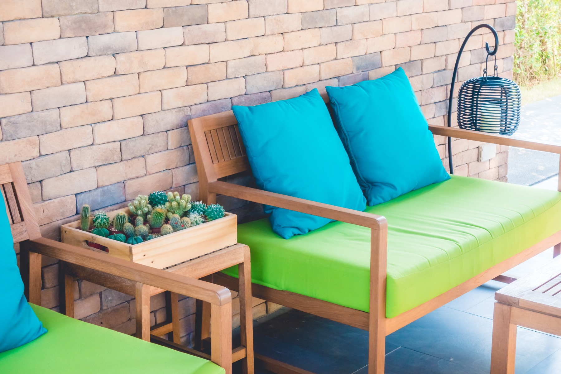 Colorful outdoor furniture in the sun.