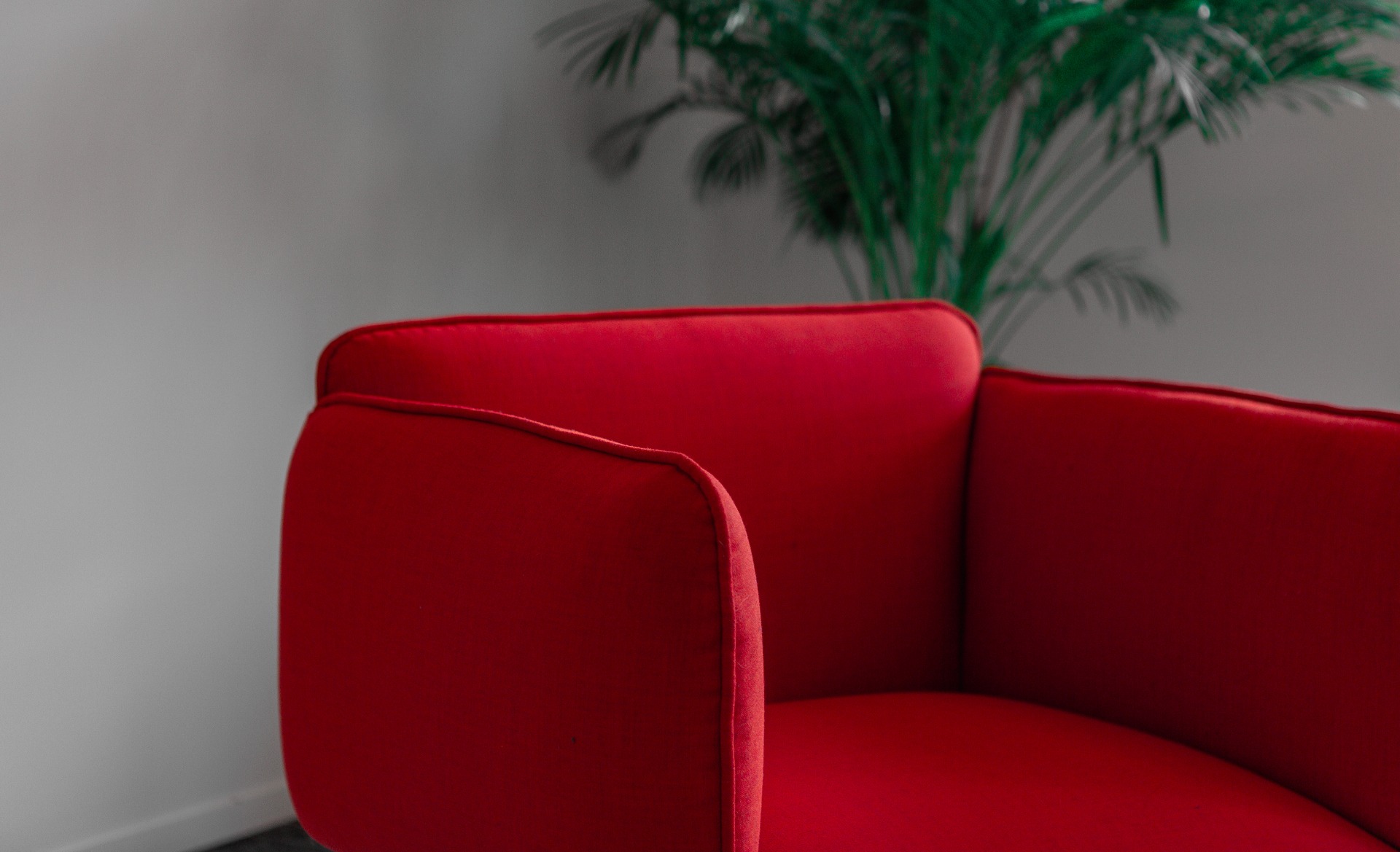 Red performance fabric couch.
